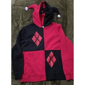 Women's DC Comics Harley Quinn Halloween Costume Zip Up Hoodie w/ Mask Large